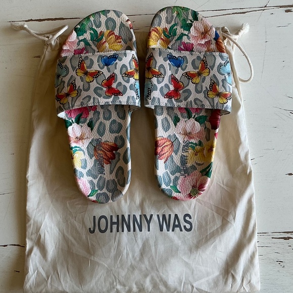 NEW in Cloth Bag Johnny Was Mayflower Pool Slides Sandals Shoes SZ 7 - Picture 1 of 6